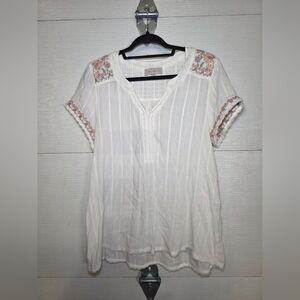 White Blouse with Pink Embroidery